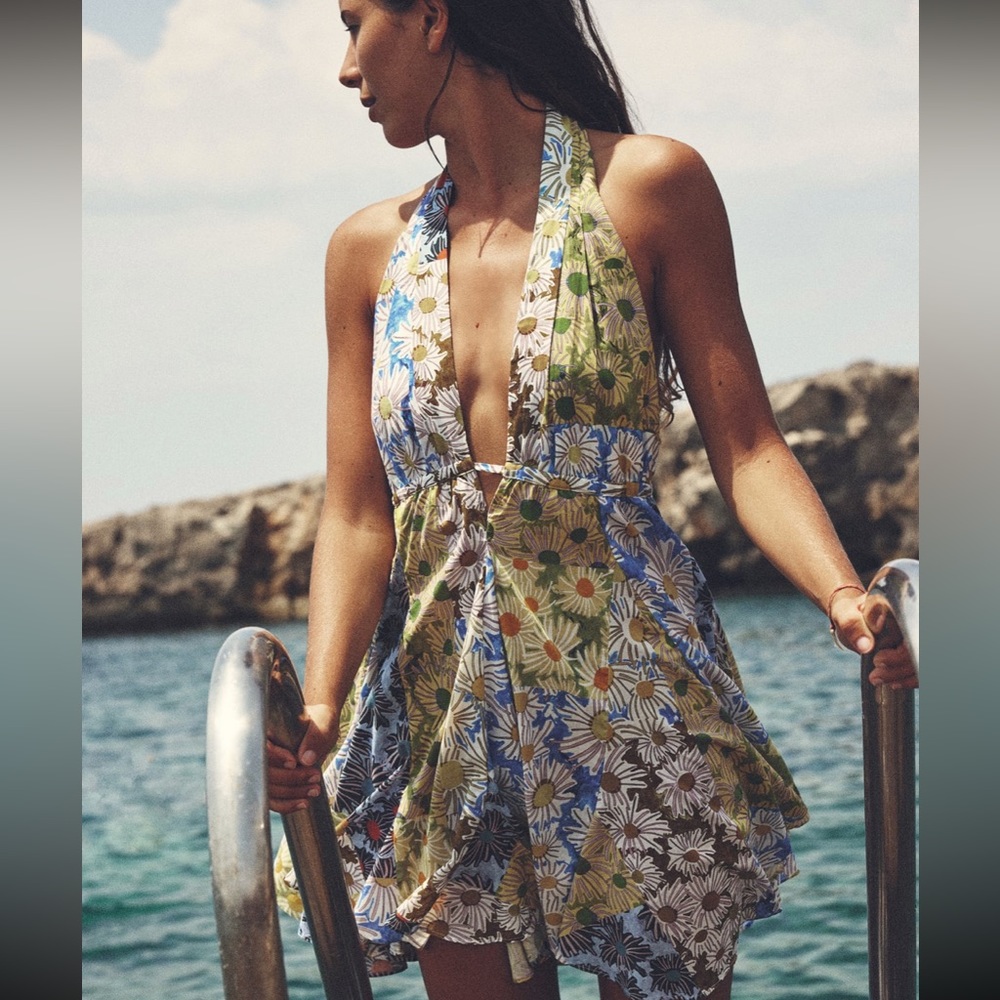 Zara Printed Flower Halter Dress XS